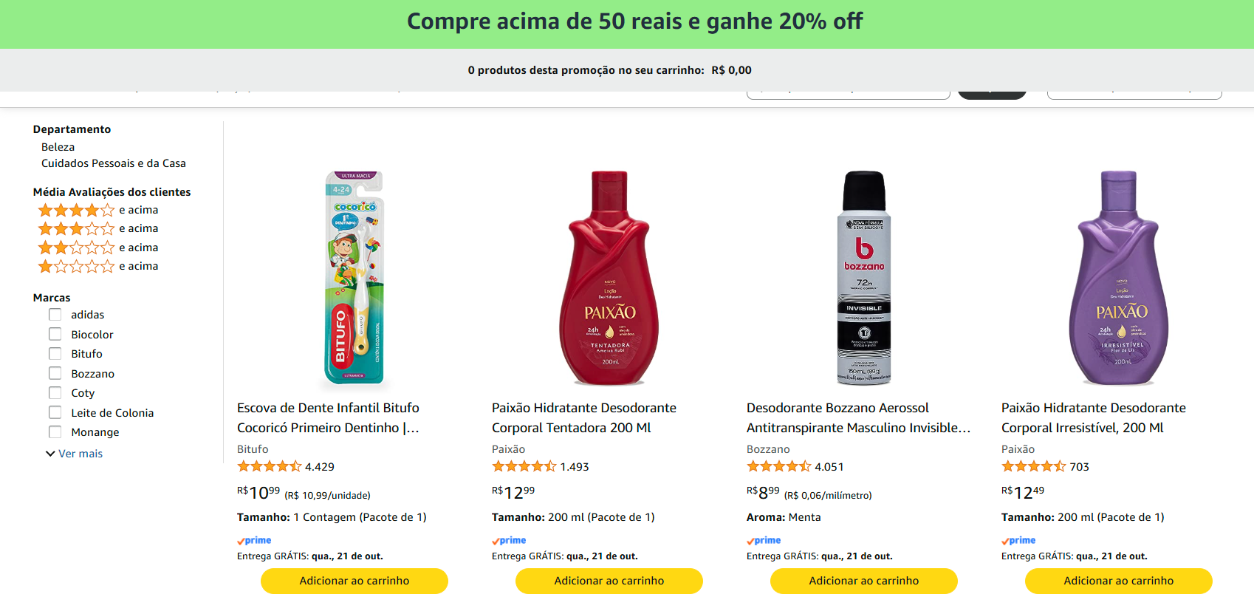 Amazon dando 20% off na compra acima de R$50, coisa fina