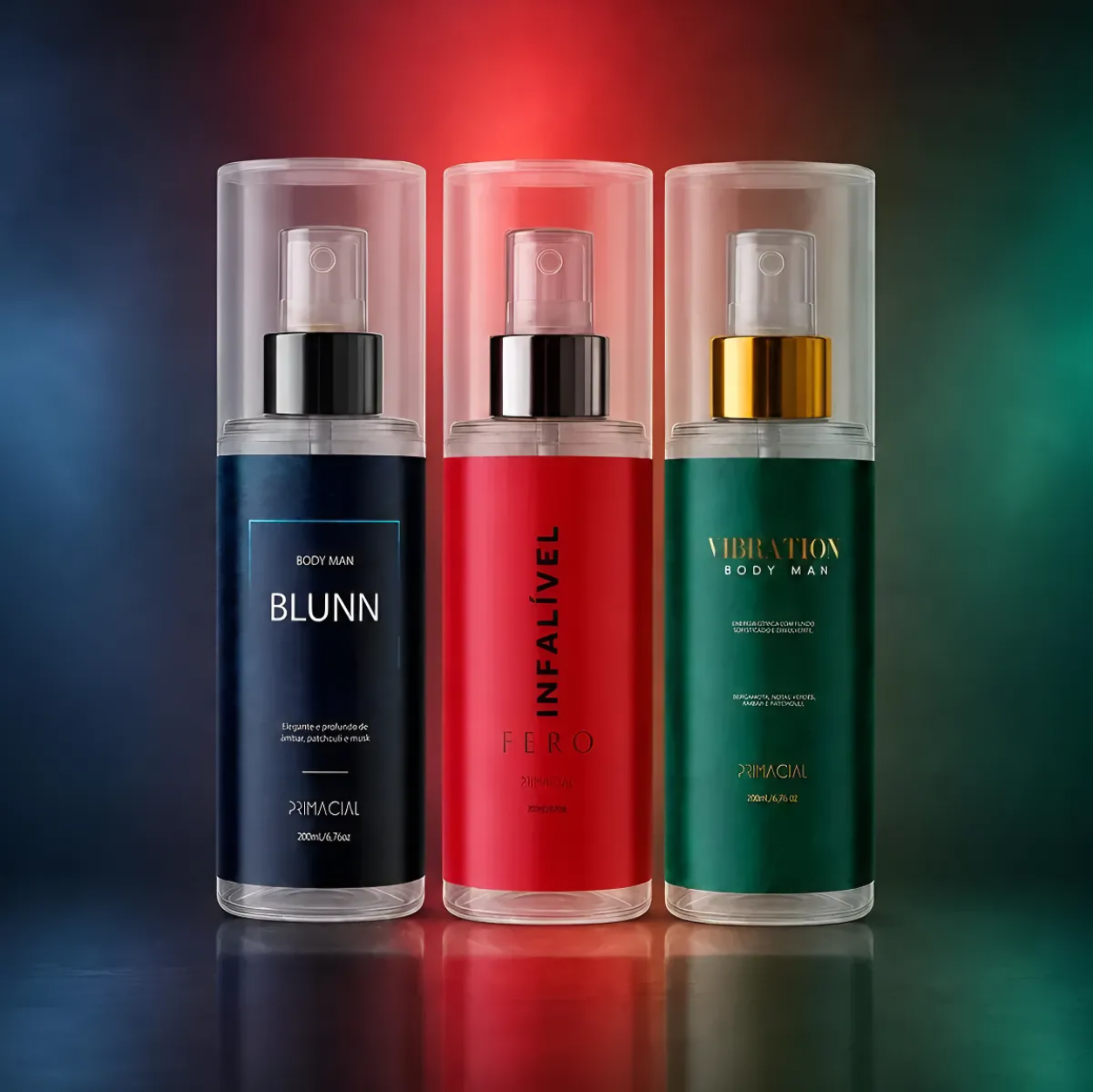 Kit Body Splash Masculino Primacial: Vibration + Blunn + Infalível Fero (200ml cada)