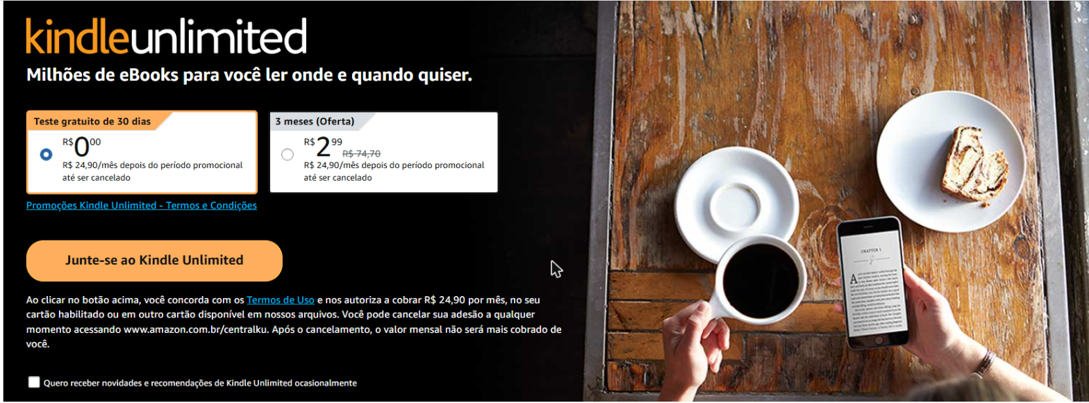 3 meses de leitura à vontade por menos de 3 reais, não é todo dia