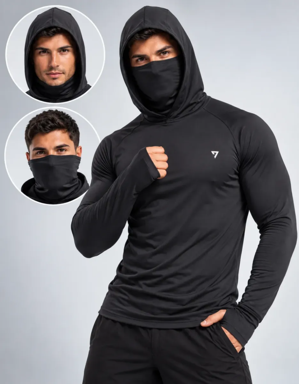 Camisa Térmica com Touca e Balaclava, proteção UV50+