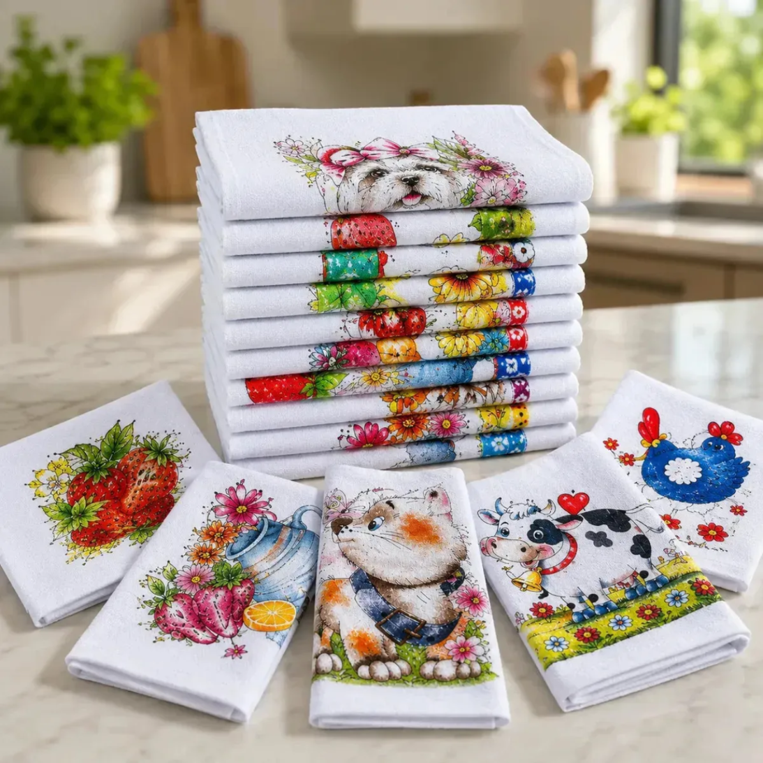 Kit 10 Panos de Prato de Algodão Estampados Grandes