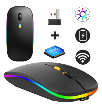 Mouse Sem Fio Recarregável com LED RGB (Bluetooth + 2.4G)