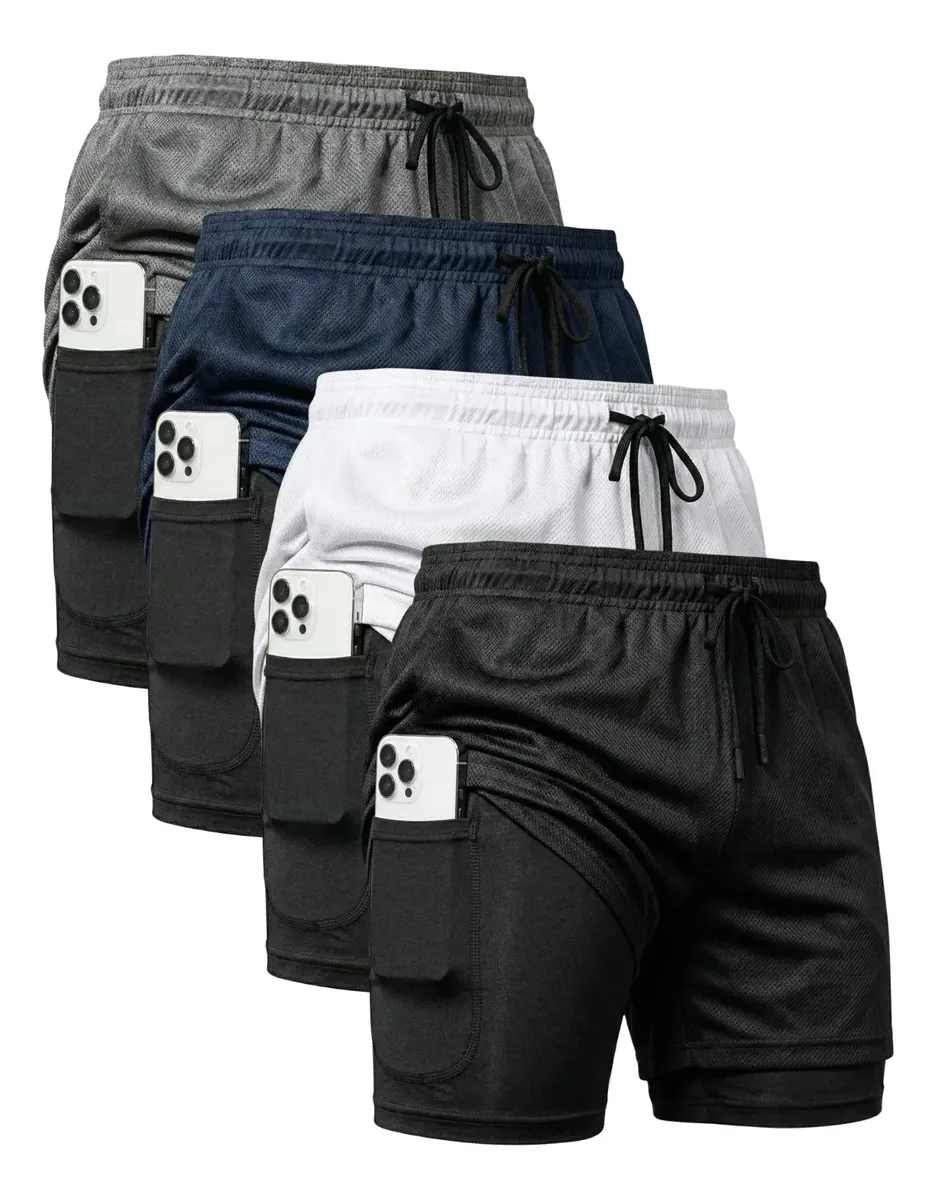 Kit 4 Shorts 2 em 1 Masculino Dryfit com Compressão Térmica