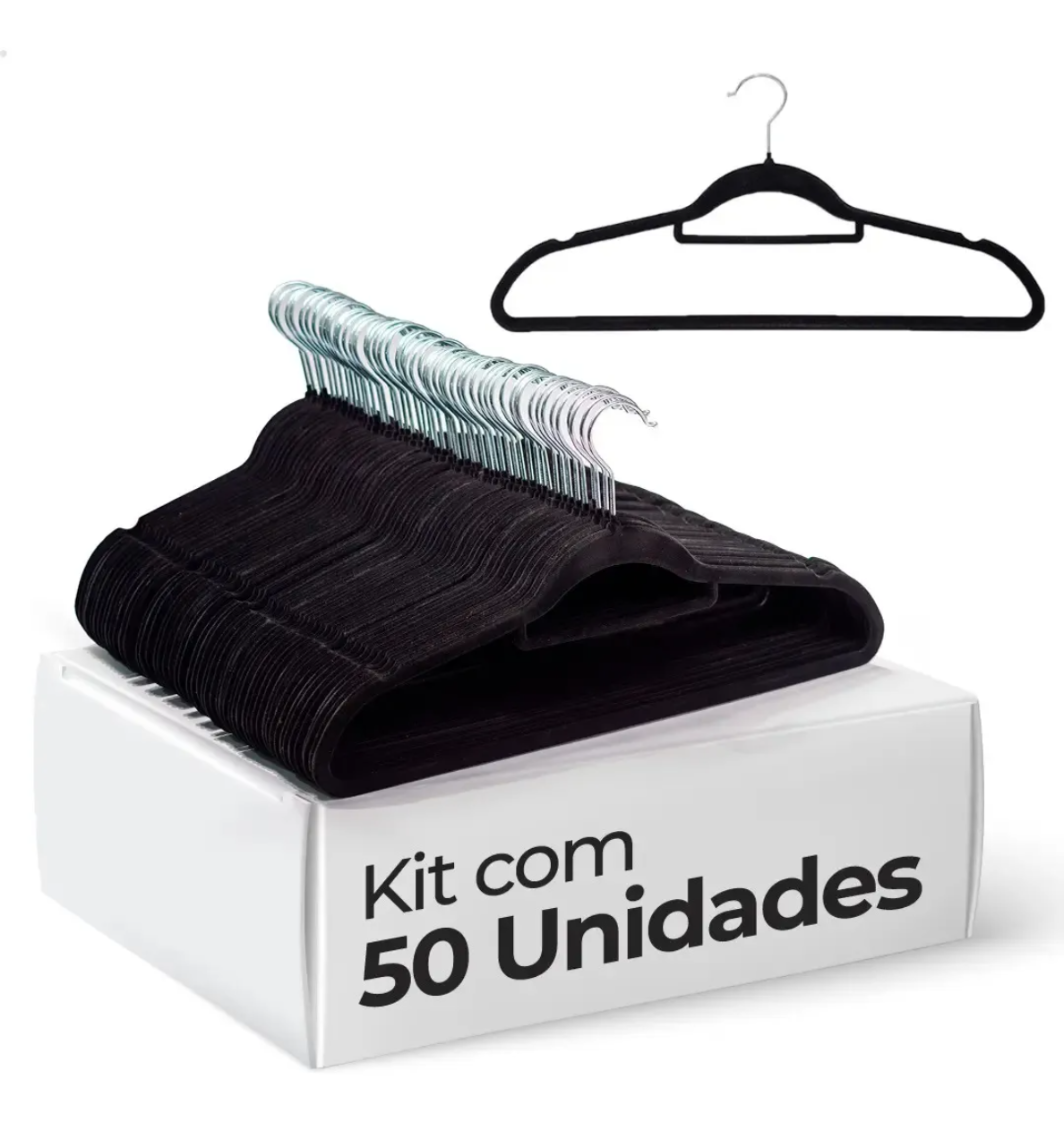 Kit 50 Cabides de Veludo Antideslizante Vittak Slim