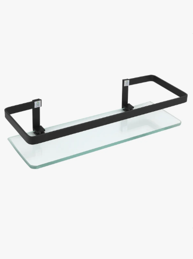 Prateleira de Banheiro Life Metals Vidro e Inox Preto (porta shampoo de parede)